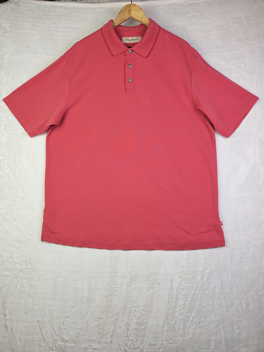 Tommy Bahama‎ Men's Polo Shirt XL Red Pink Stripe Modal Blend Short Sleeve